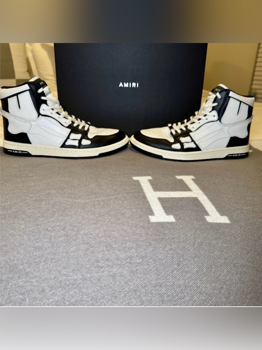 AMIRI Black & White Leather High-Top Sneakers